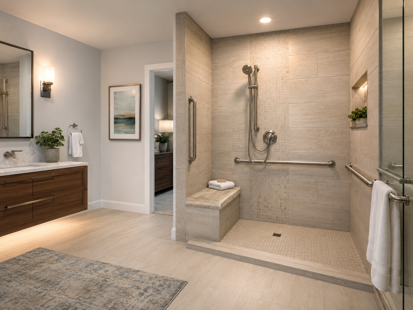 Accessible walk-in shower by Heartland Remodeling